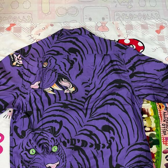 Wacko Maria Tiger Print Purple Short Sleeve Shirt - Picture 7 of 7